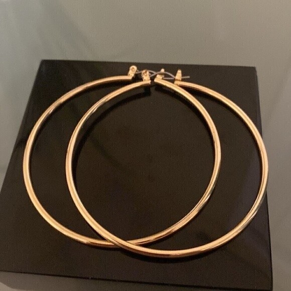 14k Yellow Gold Plated Hoop Earrings 2.25' | New - Picture 2 of 7